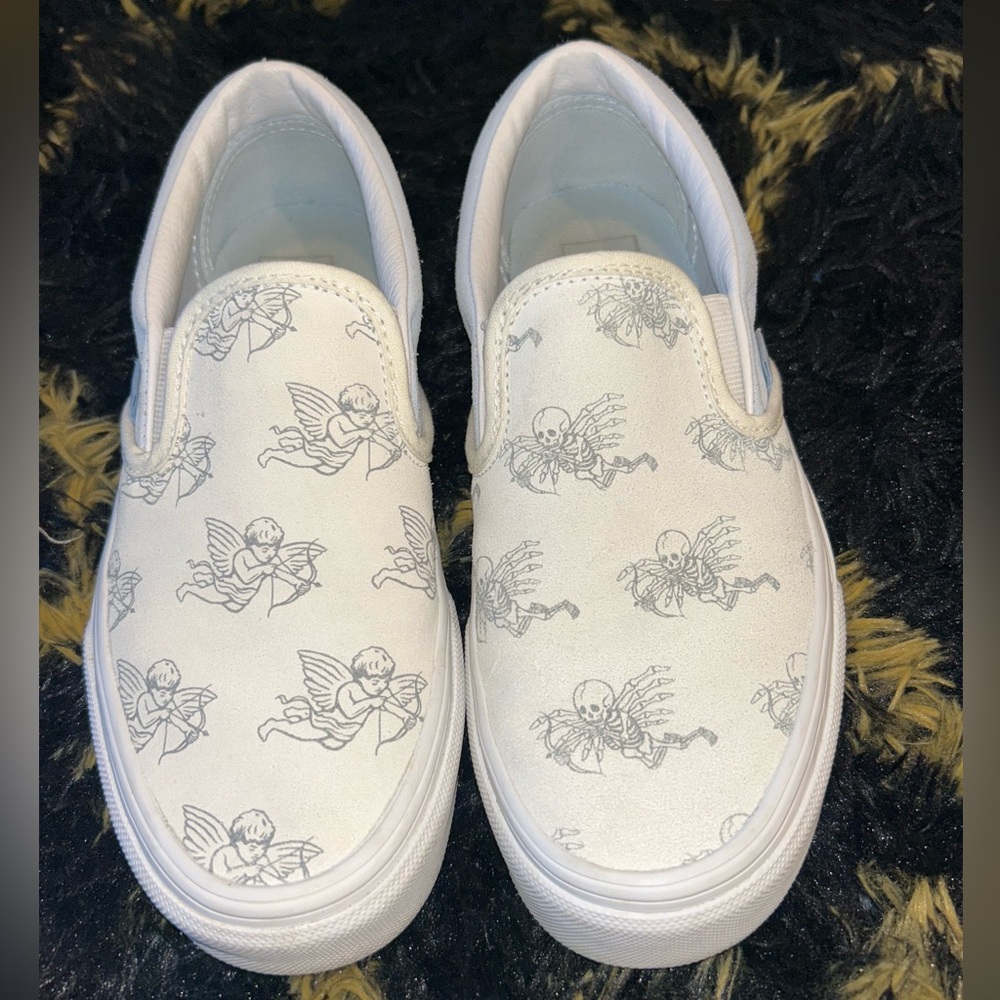 Vans White Slip-On Sneakers with Angel Print